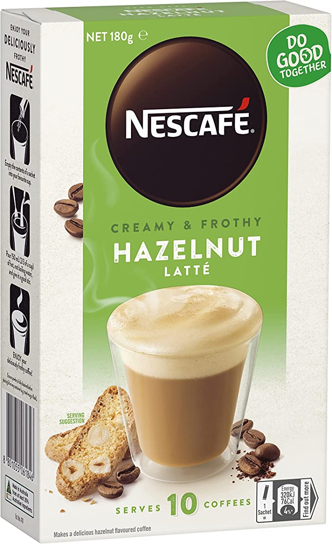 Nescafe Coffee Sachets Hazelnut Latte 10pk