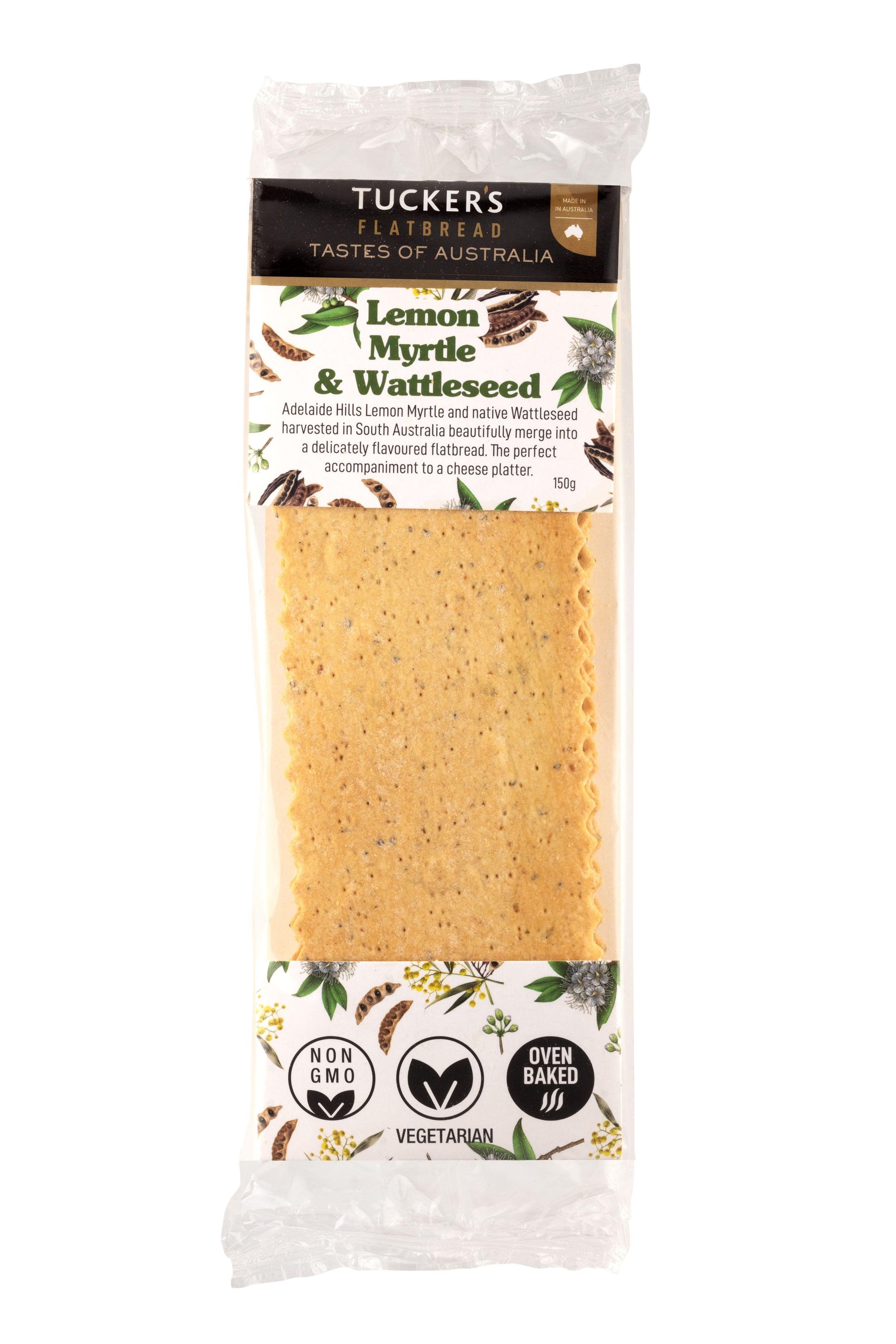 Tuckers Flatbread Lemon Myrtle & Wattleseed 150gm