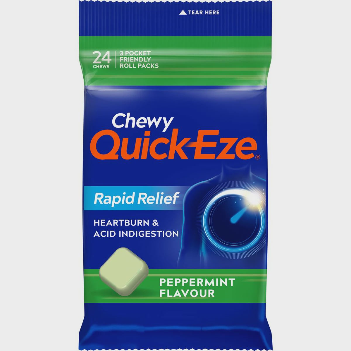 Quick-eze Heartburn & Indigestion Relief Chewy Peppermint 24 Pk