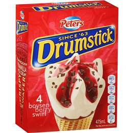 Peters Boysenberry Swirl Drumstick 475ml 4pk