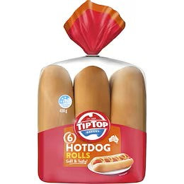 Tip Top White Bread Hot Dog Rolls 6 pack
