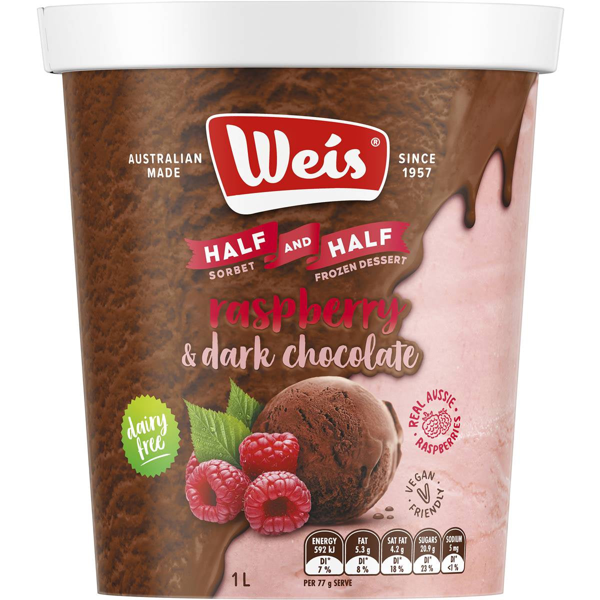 Weis Half & Half Raspberry & Dark Chocolate Frozen Dessert Tub 1L