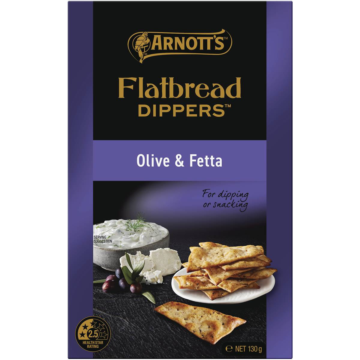 Arnotts Flatbread Dippers Olive & Fetta Crackers 130g