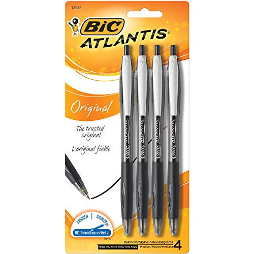 Bic Atlantis Retractable Ballpoint Pens Black 4pk