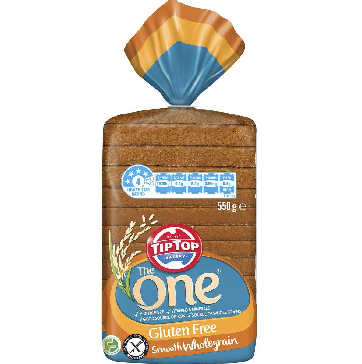 Tip Top The One Gluten Free Wholegrain Sandwich Slice Bread Loaf 550g
