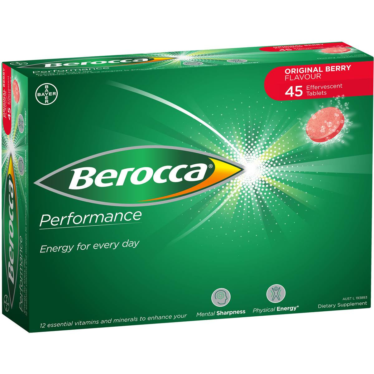 Berocca Vitamin B & C Original Berry Effervescent Tablets 45 Pk