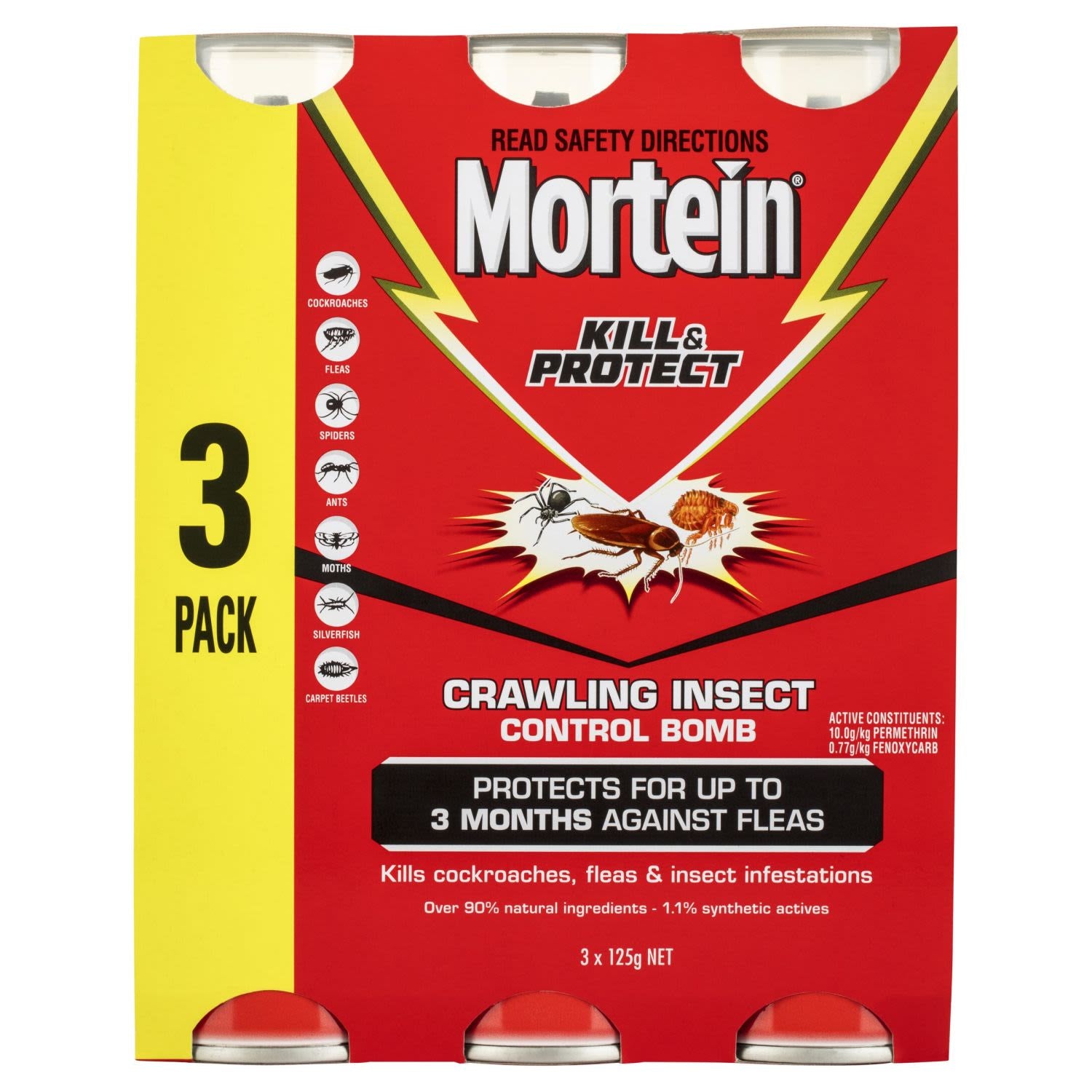Mortein Kill & Protect Diy Insect Control Bomb Crawling Insects 3 Pk