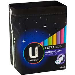 U By Kotex Maxi Pads Long Overnight With Wings 8pk