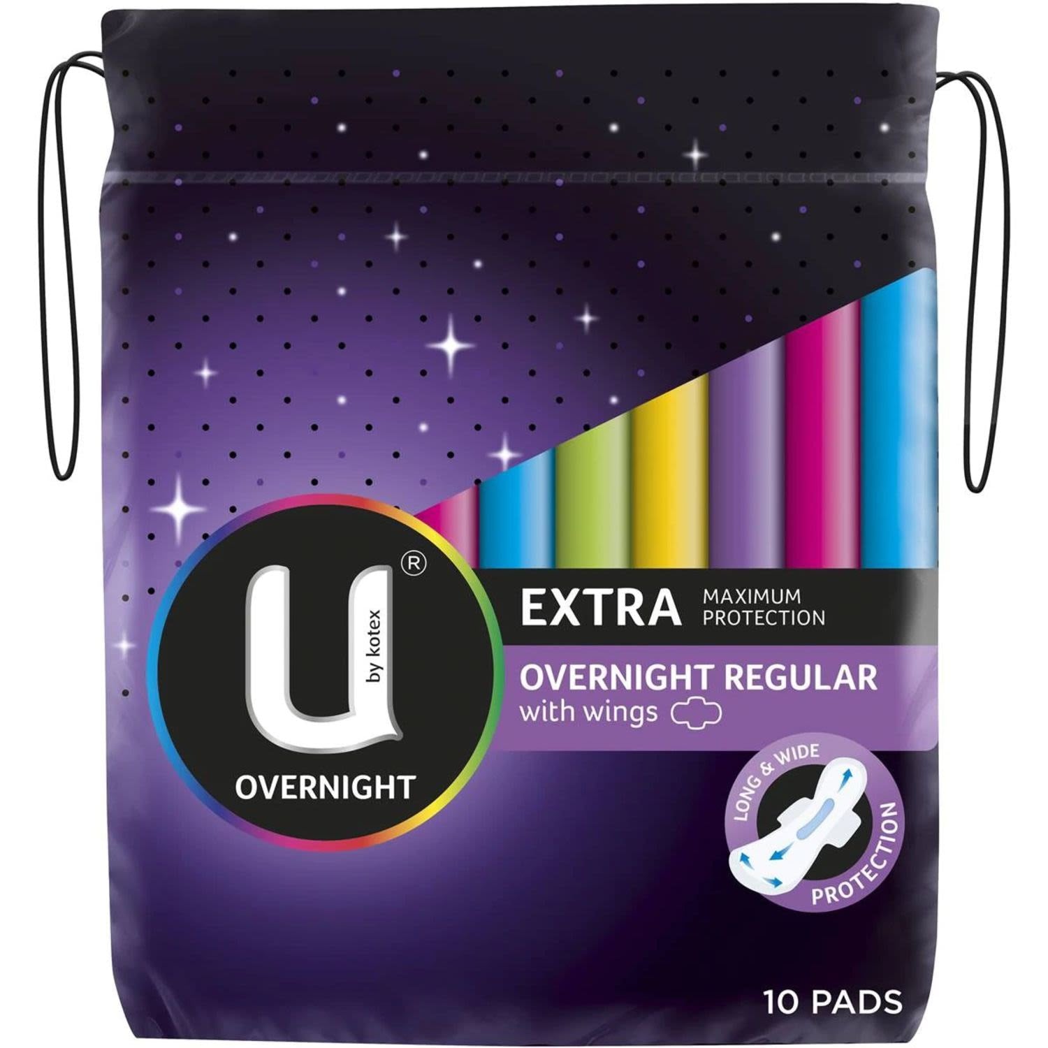 U by Kotex Pads Overnight Regular with Wings 10pk