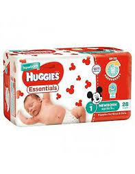 Huggies Nappies Essentials Newborn Size 1 up to 5kg 28pk