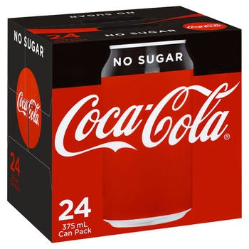 Coca Cola Coke No Sugar Cans 375ml x 24pk