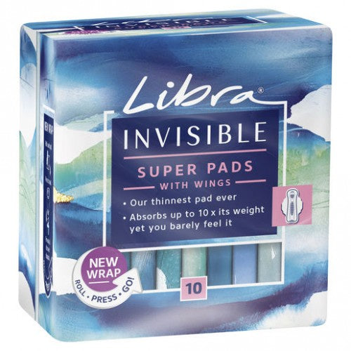 Libra Invisible Super Pads With Wings 10 Pk
