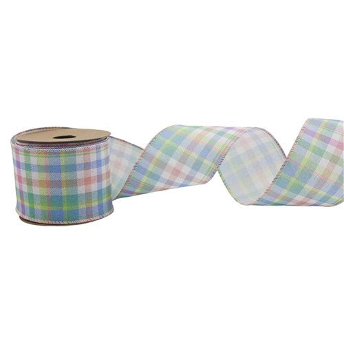 Pastel Tartan Ribbon with Wired Edge 6.3cm x 5m