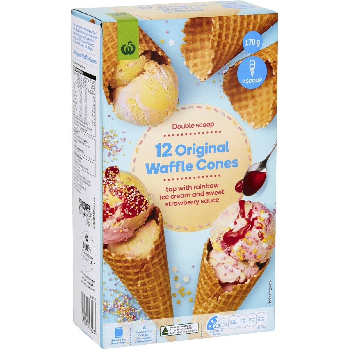 Woolworths Natural Plain Waffle Cones 12 Pk