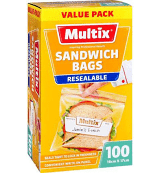 Multix Sandwich Bags Resealable 18 x 17cm 100pk