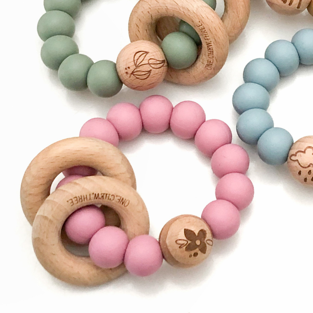 Elements Silicone and Wood Rattle Teether