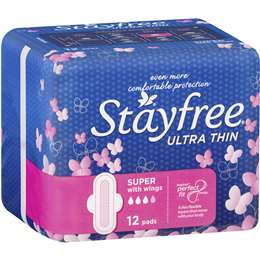 Stayfree Ultra Thin Super With Wings 12pk