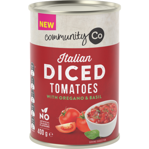 Community Co Italian Diced Tomatoes with Oregano and Basil 400g